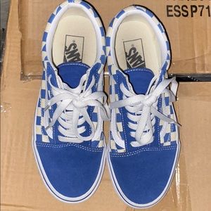 Blue and white checkered old skool vans